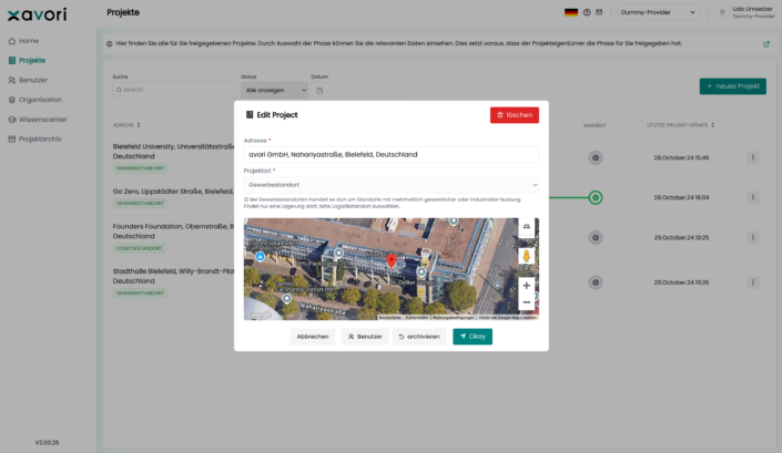 Projektanlage für Ladesäulenplanung