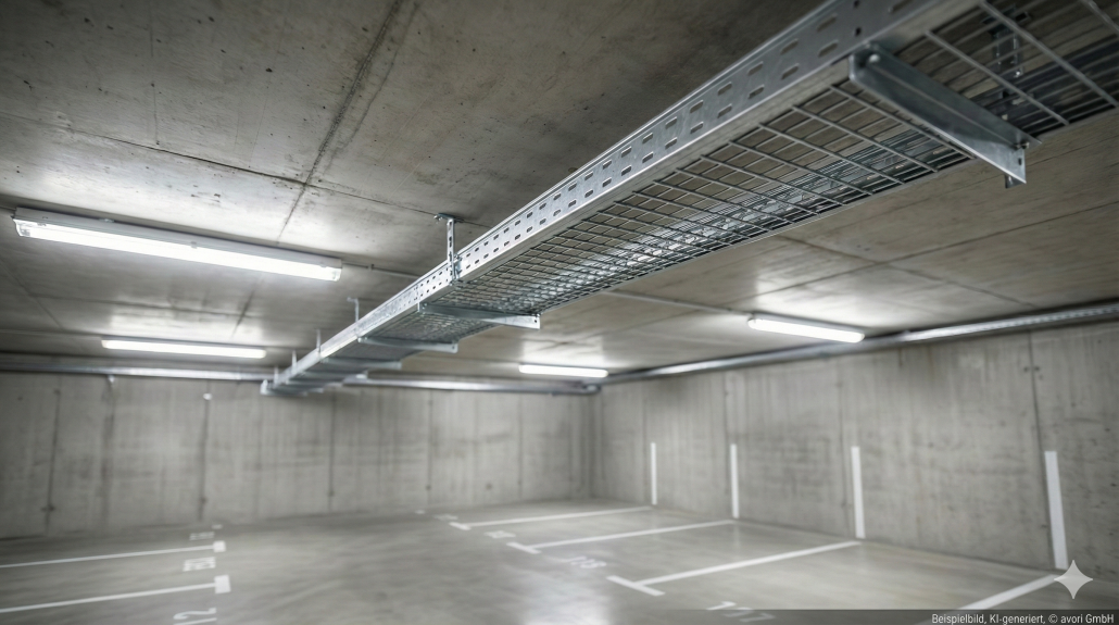 Leitungsinfrastruktur Kabelrinne in Tiefgarage